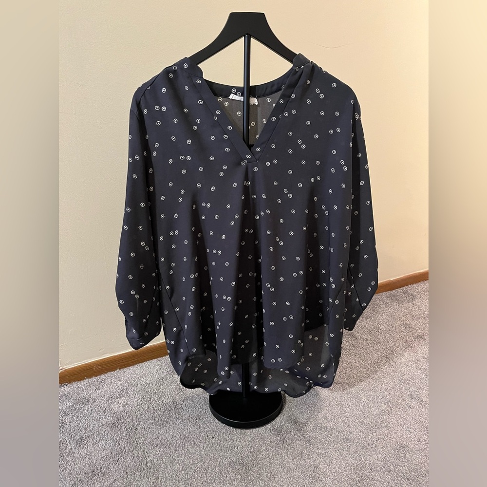 Lush Gray and White Polka Dot Blouse